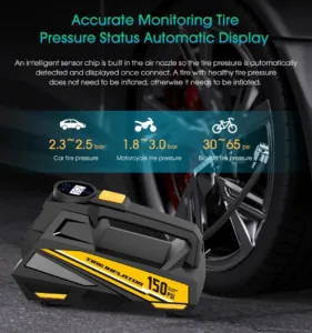 Main parts of a 12V cigarette lighter air compressor. 1 air compressor for car tires