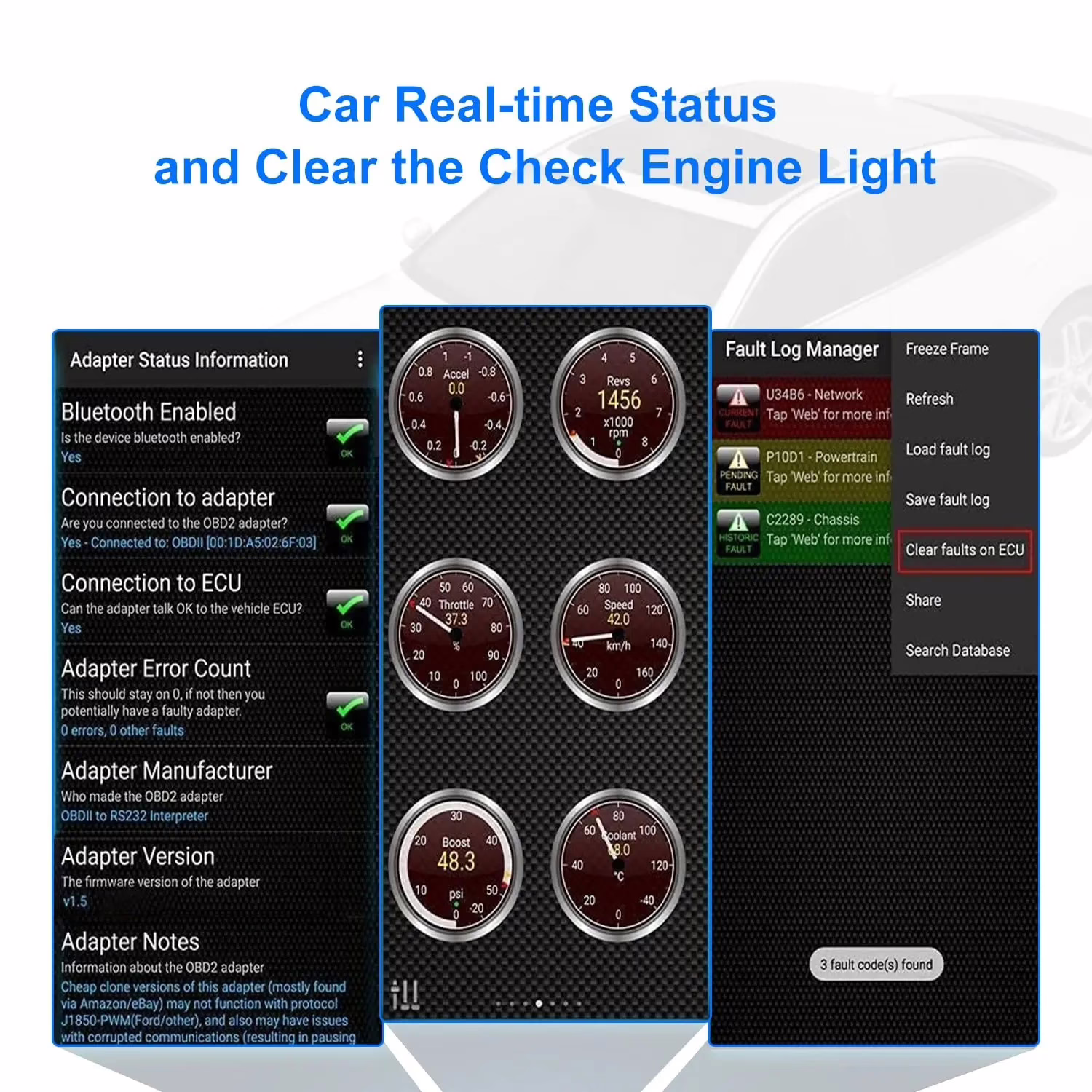 Real time status and clear engine fault light